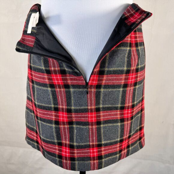 H&M Skirt Sz 4 Plaid Faux Wrap Red Gray Black Skirt back zipper 2 front buttons - Picture 4 of 8